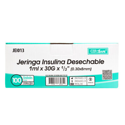 Jeringa ALFA Insulina 1mL 30gr X 1 / 3 8 Mm 100Unds - Drogueria Calle 5ta Precio en Rebaja