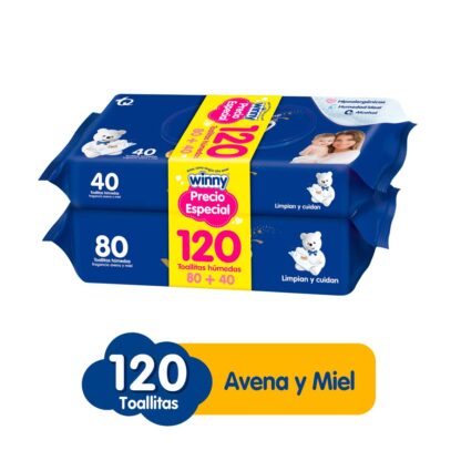 Toallitas Húmedas Avena y Miel 80 + 40Unds WINNY