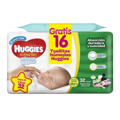 Pañal HUGGIES Active Sec Primeros Dias Recien Nacido 32Unds - Drogueria Calle 5ta Precio en Rebaja